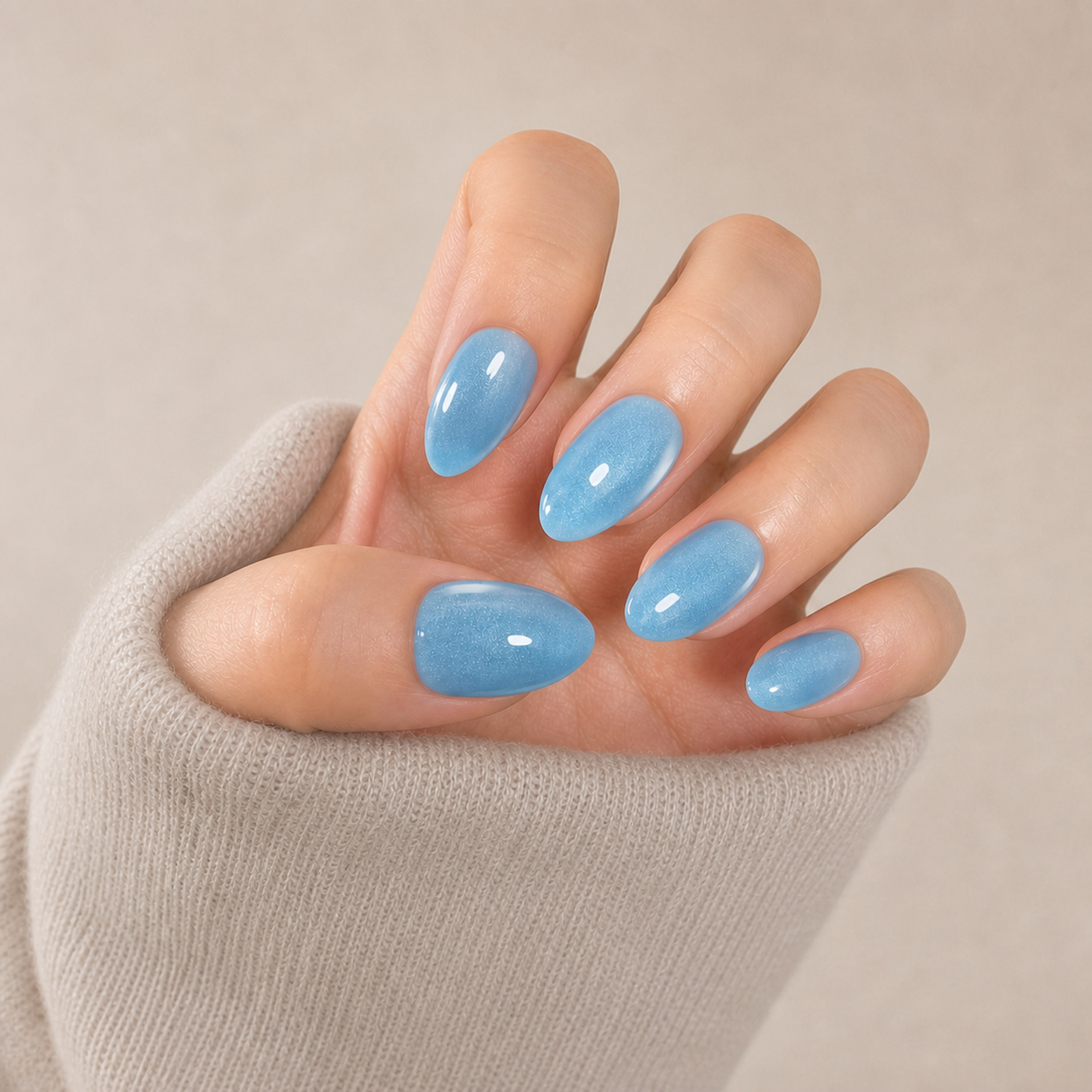 Ice Blue Cat Eye Almond press-on nails