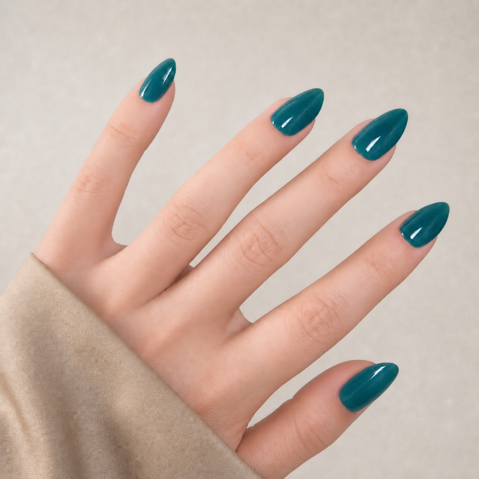 Teal Cat Eye Almond press-on nails