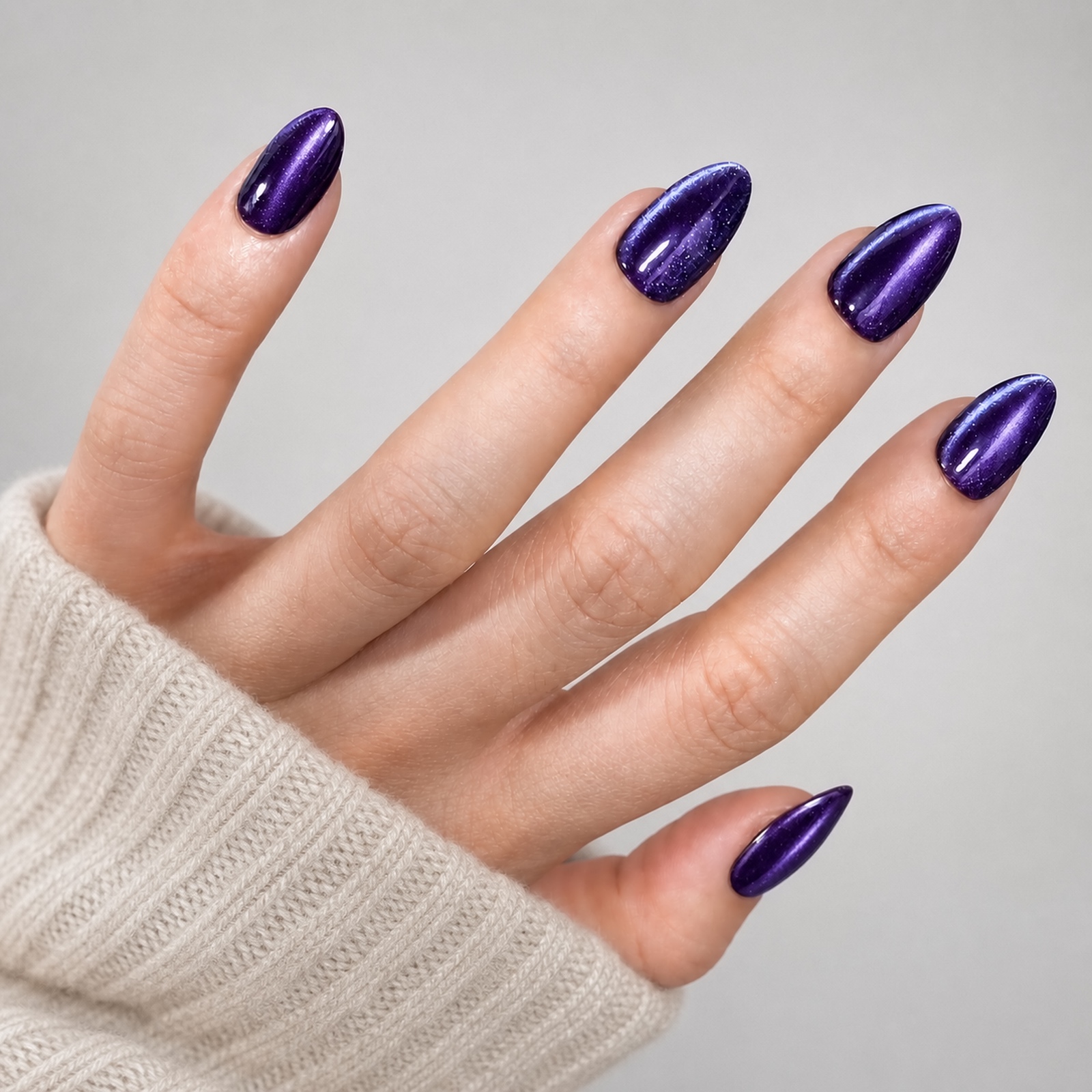 Amethyst Cat Eye Almond press-on nails
