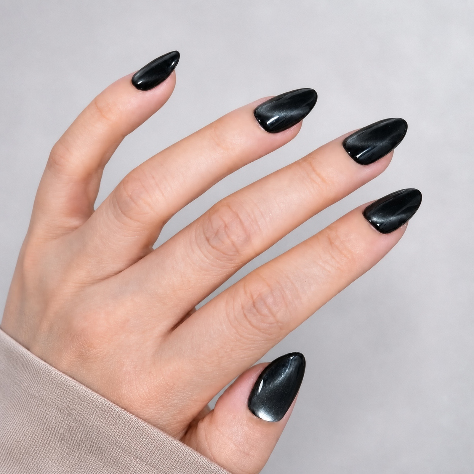 Black Cat Eye Almond press-on nails
