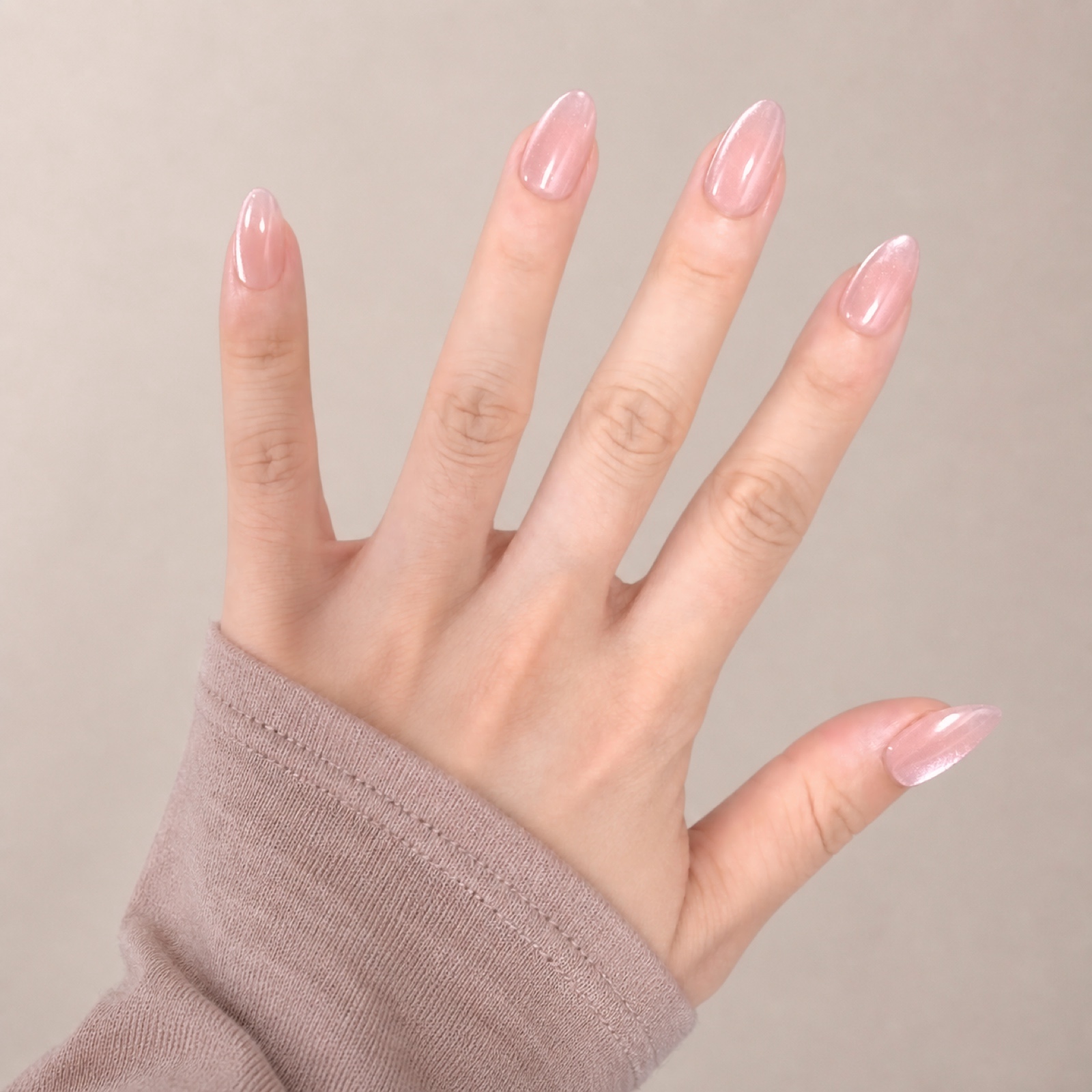 Pink Cat Eye Almond press-on nails