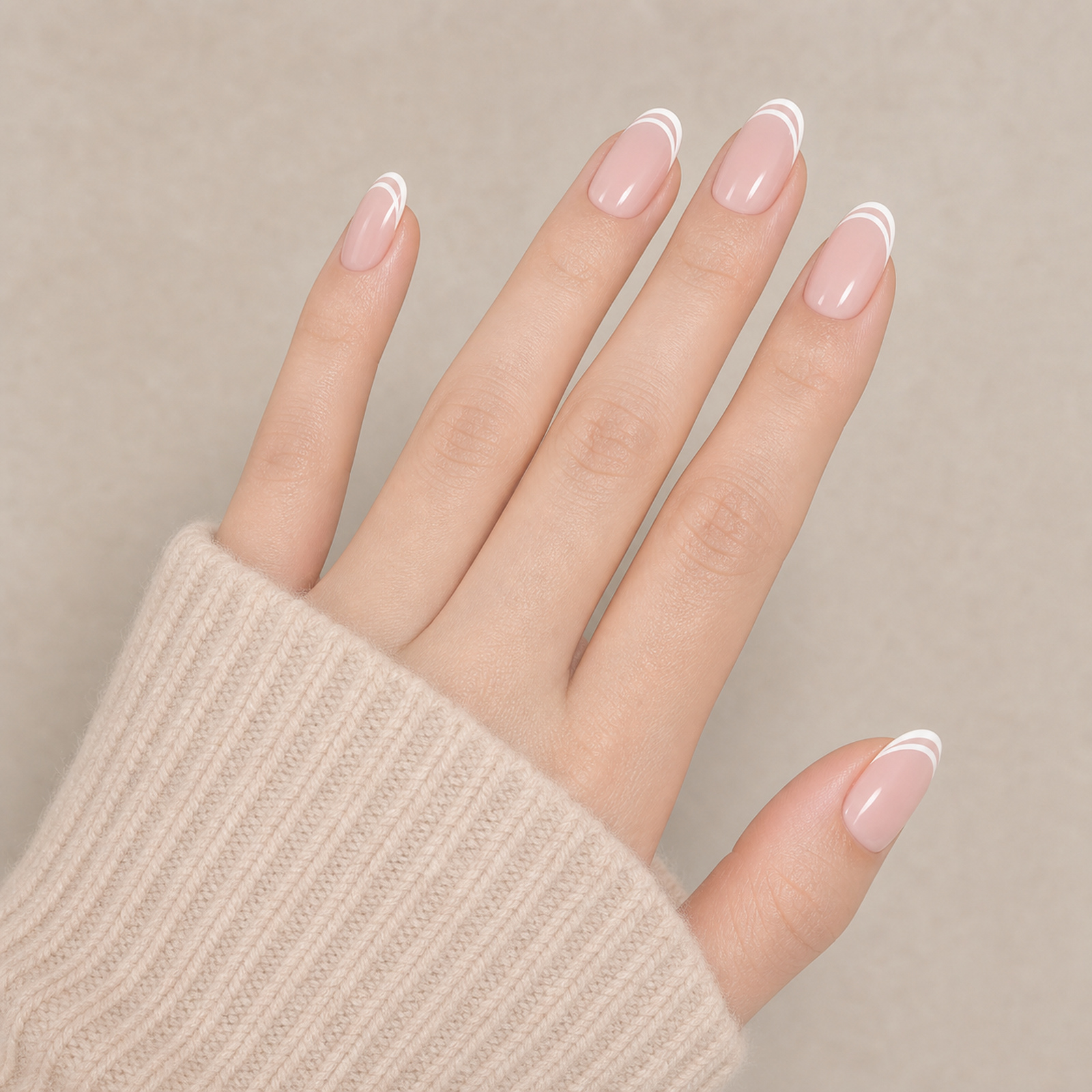 Double Line French Almond press-on nails