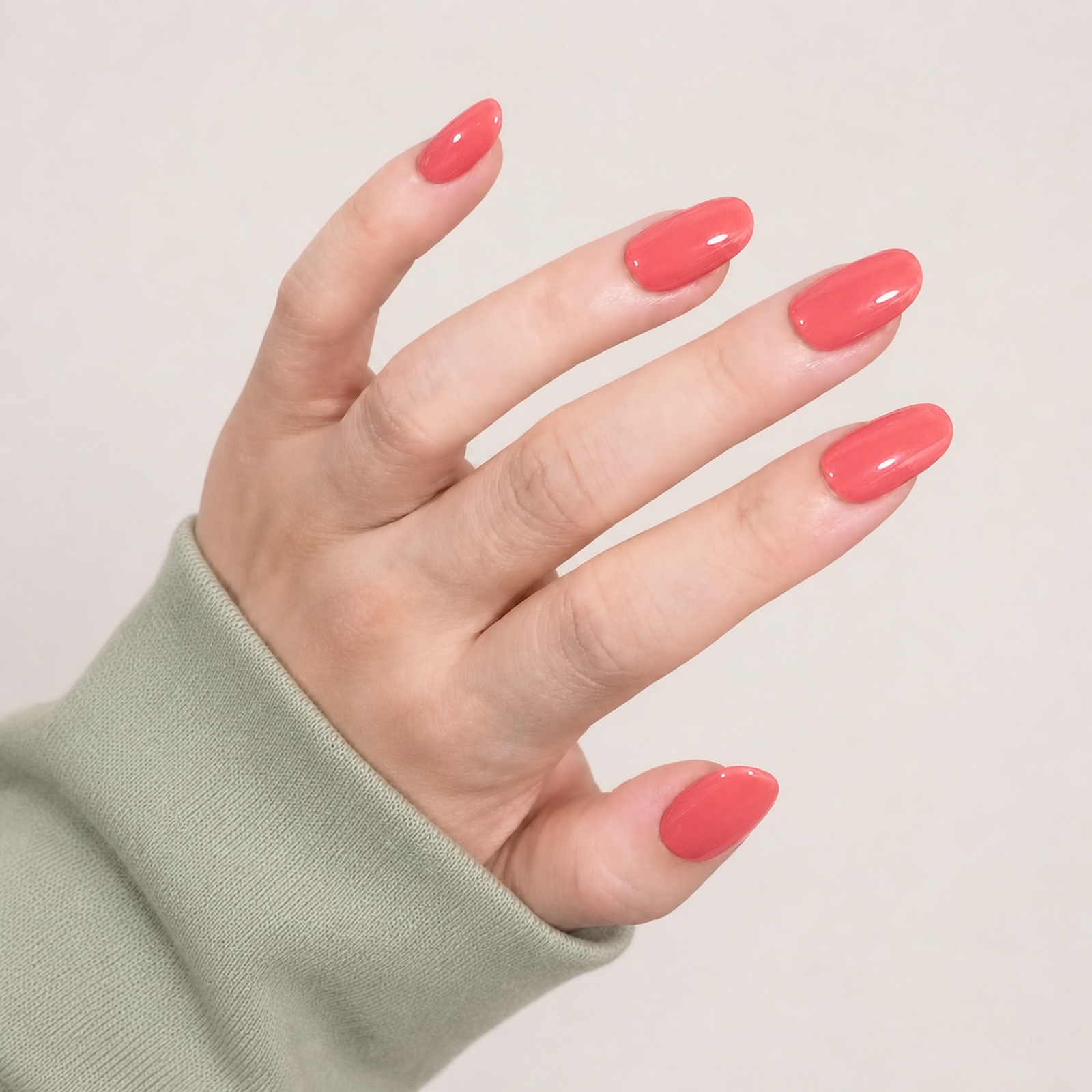Warm Coral Oval press-on nails