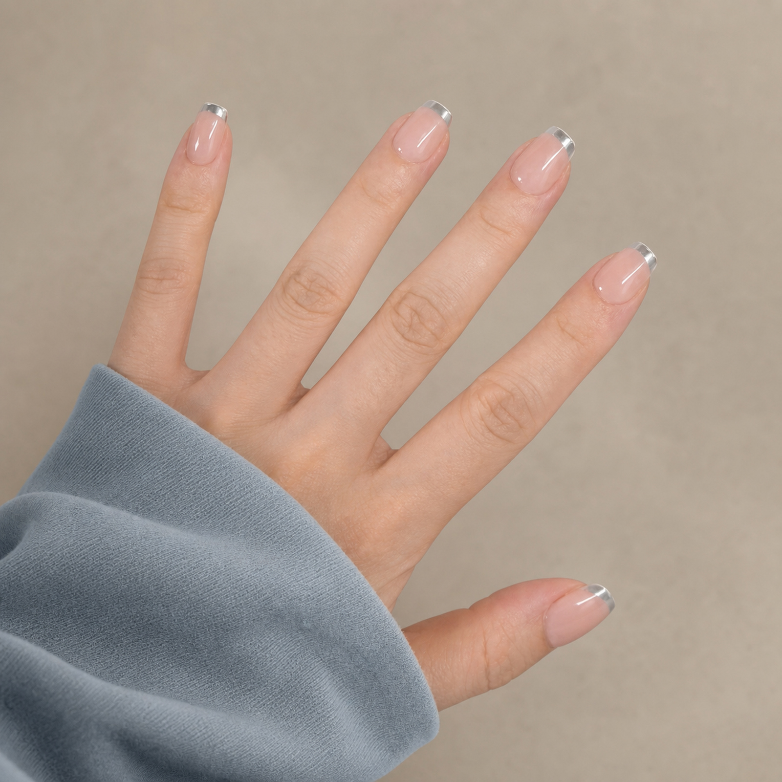 Metallic French Squoval press-on nails