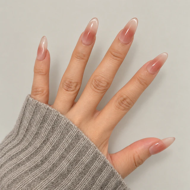 Rosé Cat Eye Medium Almond press-on nails