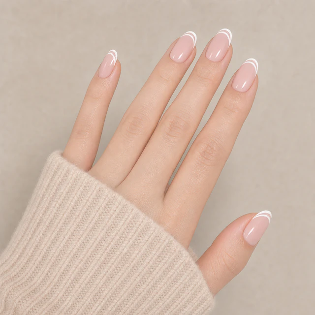 Double Line French Short Almond press-on nails